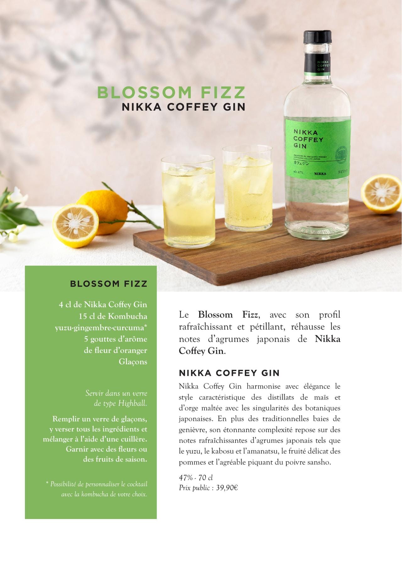 Blossom Fizz et Matcha Velvet, les cocktails créations Nikka Whisky aux saveurs estivales