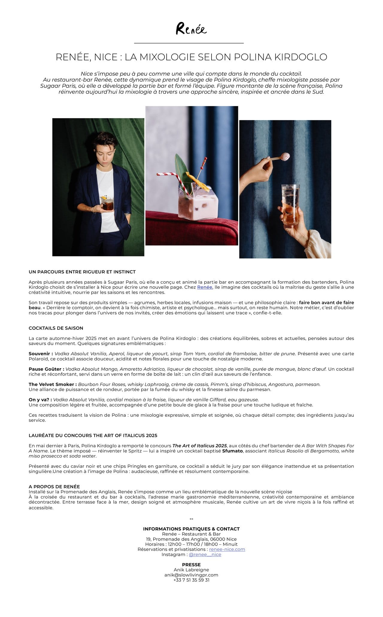 Polina Kirdoglo réinvente la mixologie niçoise au bar Renée